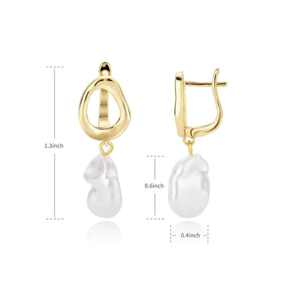 Gold Baroque Pearl Dangling Earrings