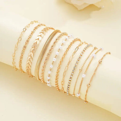 Gold Elegant Pearl Chain Bracelet Set