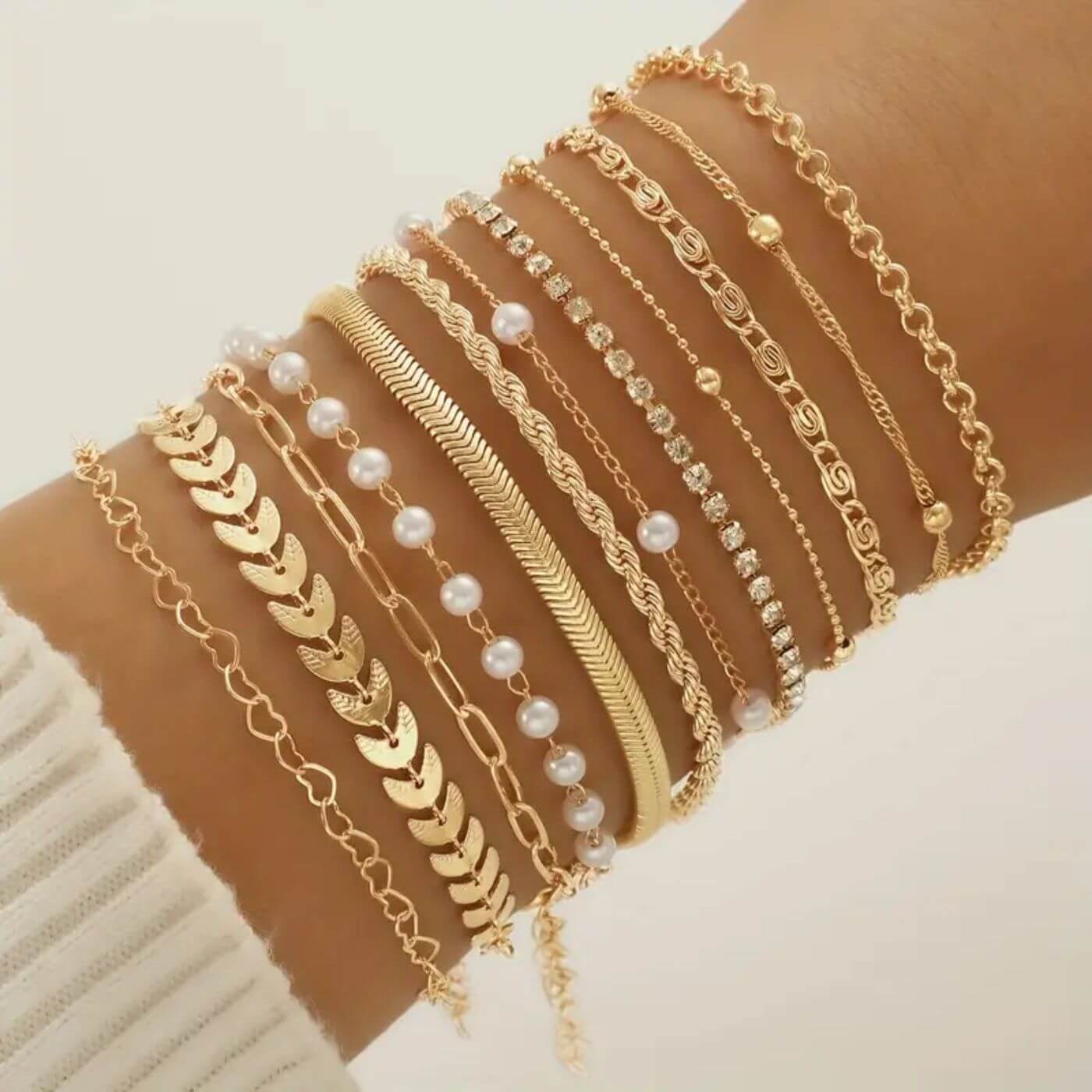 Gold Elegant Pearl Chain Bracelet Set