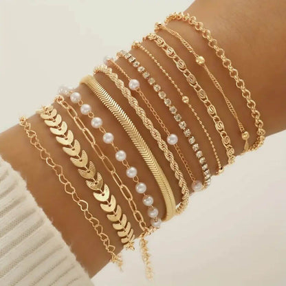 Gold Elegant Pearl Chain Bracelet Set
