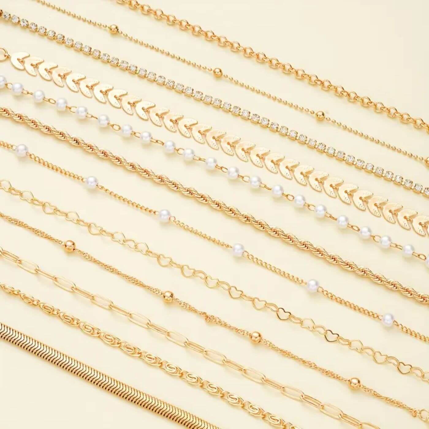 Gold Elegant Pearl Chain Bracelet Set