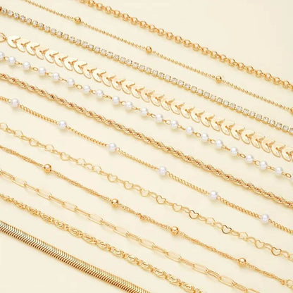 Gold Elegant Pearl Chain Bracelet Set