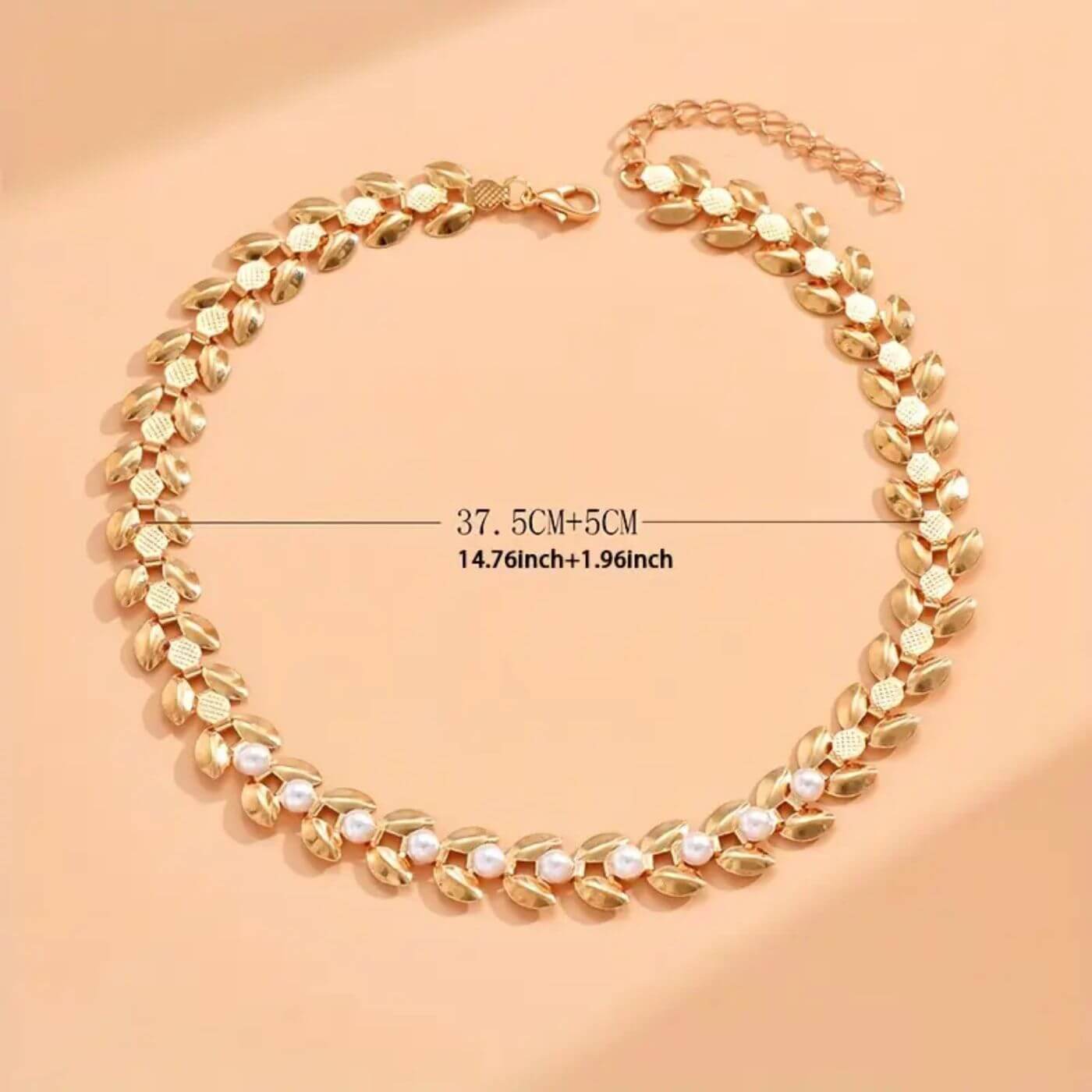 Gold Elegant Pearl Leaf Choker Necklace