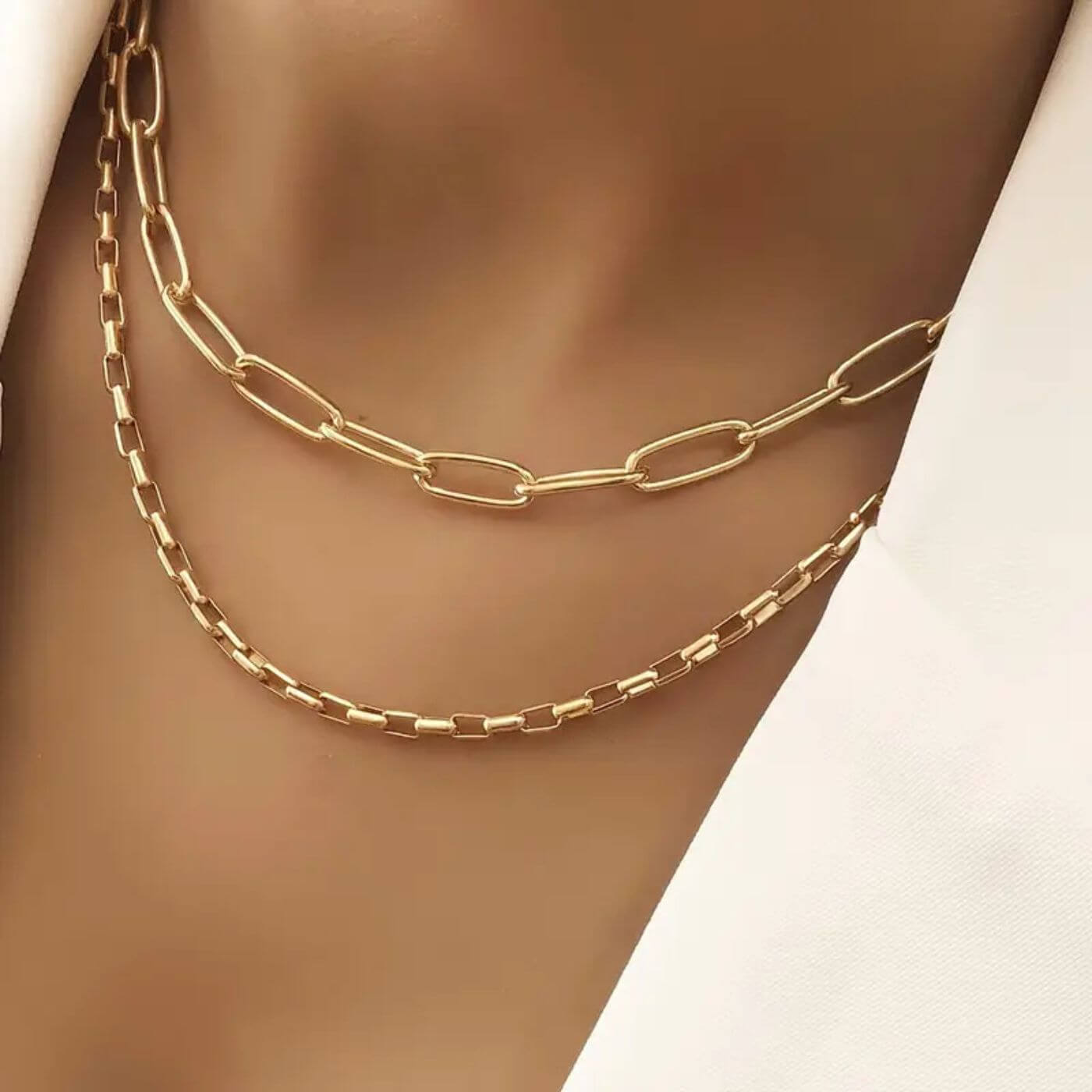 Gold Geometric Link Chain Necklace