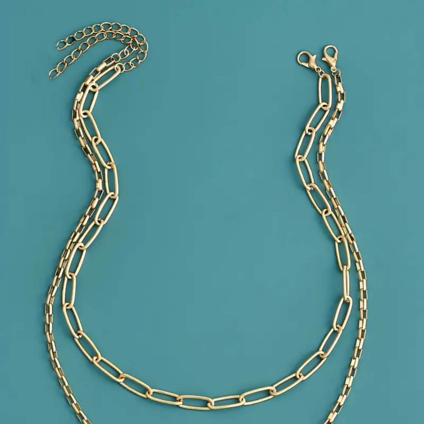 Gold Geometric Link Chain Necklace