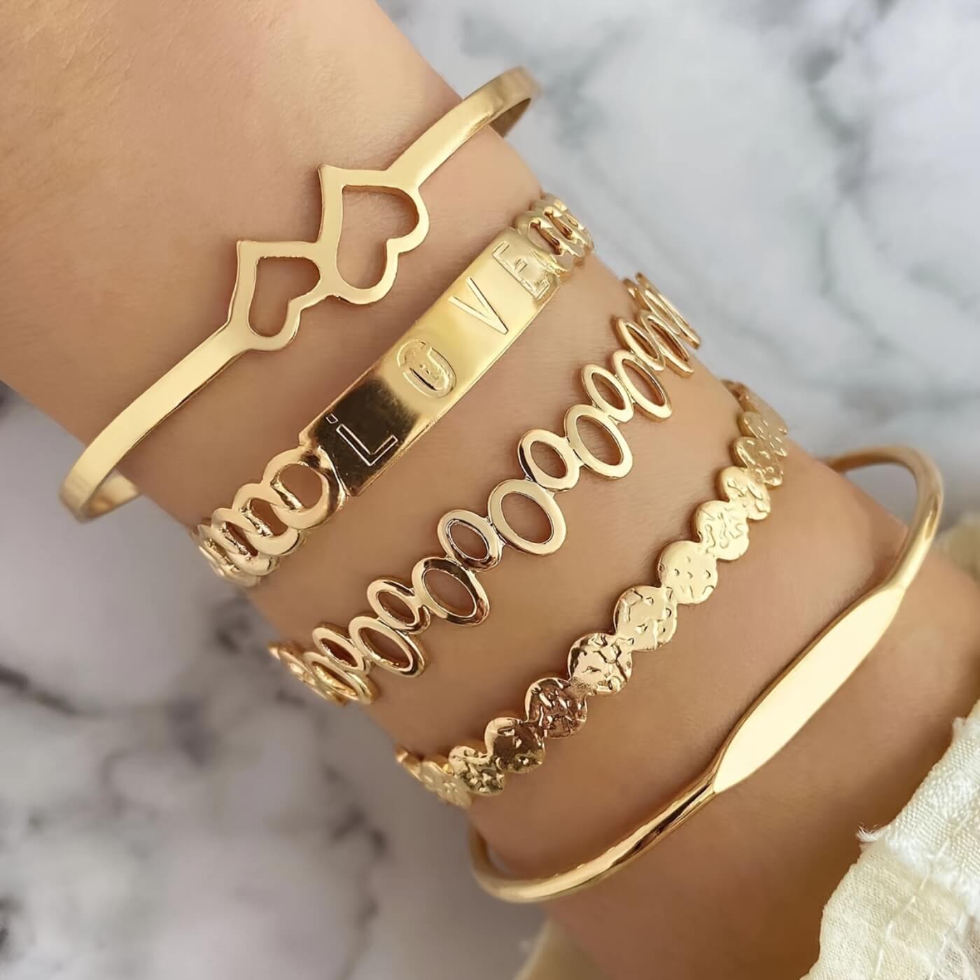 Golden Aurora Love Cuff Bracelet Set