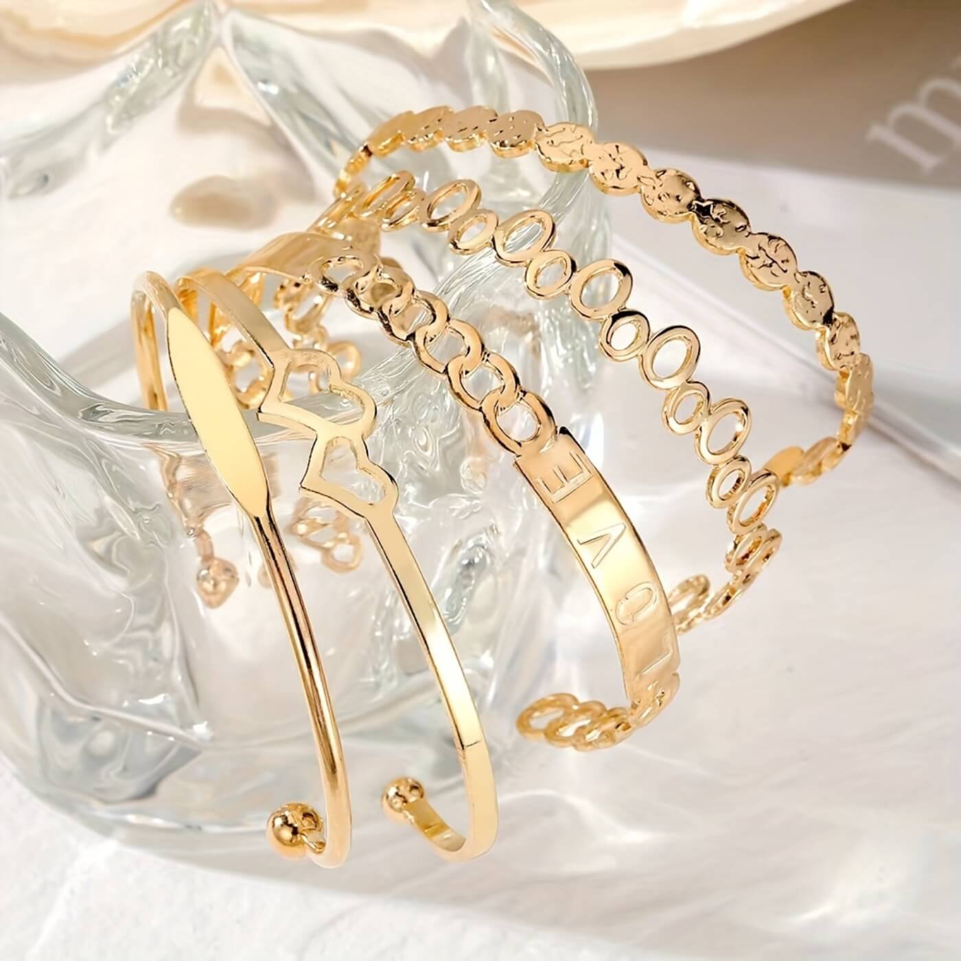 Golden Aurora Love Cuff Bracelet Set