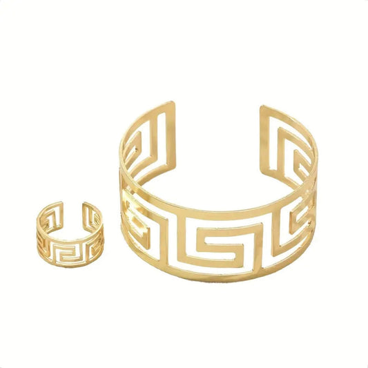 Golden Classic Pattern Cuff Set