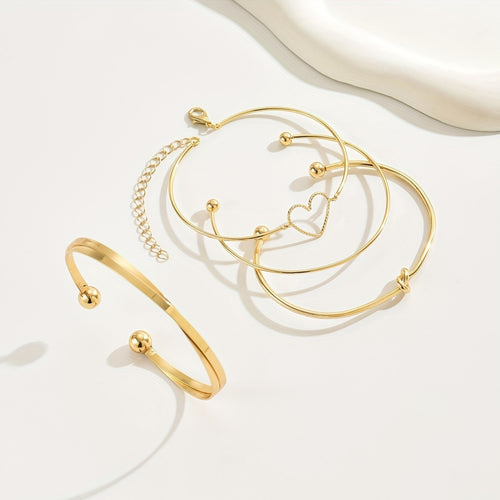 Golden Heart Charm Bangle Set