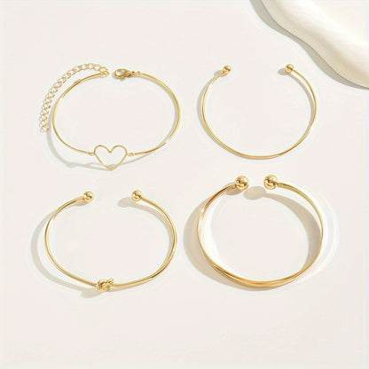Golden Heart Charm Bangle Set
