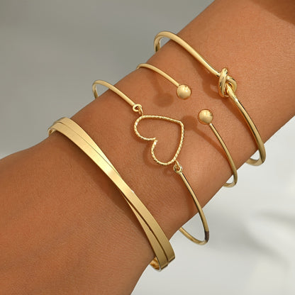 Golden Heart Charm Bangle Set