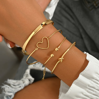 Golden Heart Charm Bangle Set