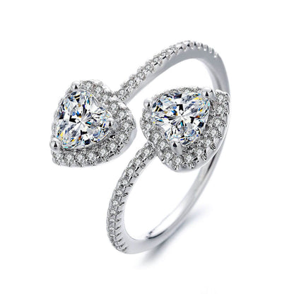 Luxury Crystal Adjustable Double Heart Ring