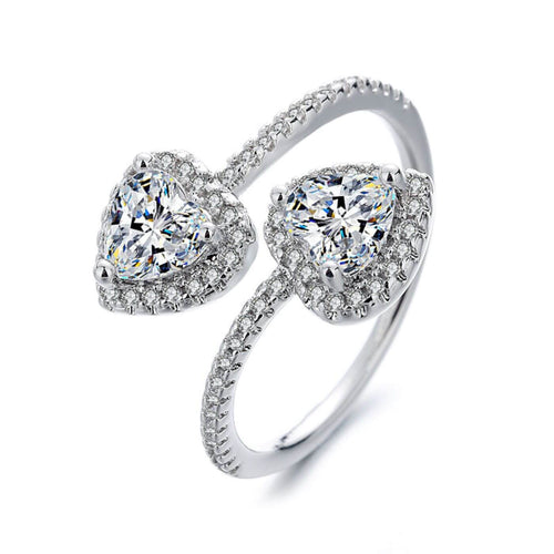 Luxury Crystal Adjustable Double Heart Ring