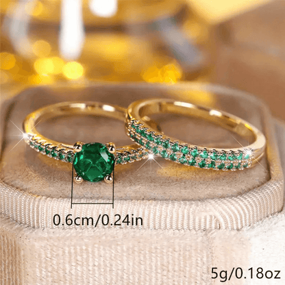 Luxury Crystal Emerald Engagement Ring Set