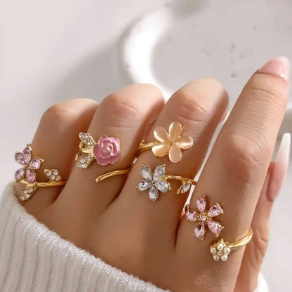 Luxury Crystal Adjustable Floral Ring Set