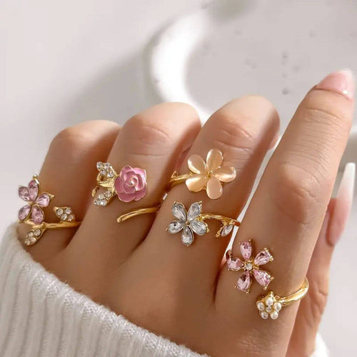 Luxury Crystal Adjustable Floral Ring Set