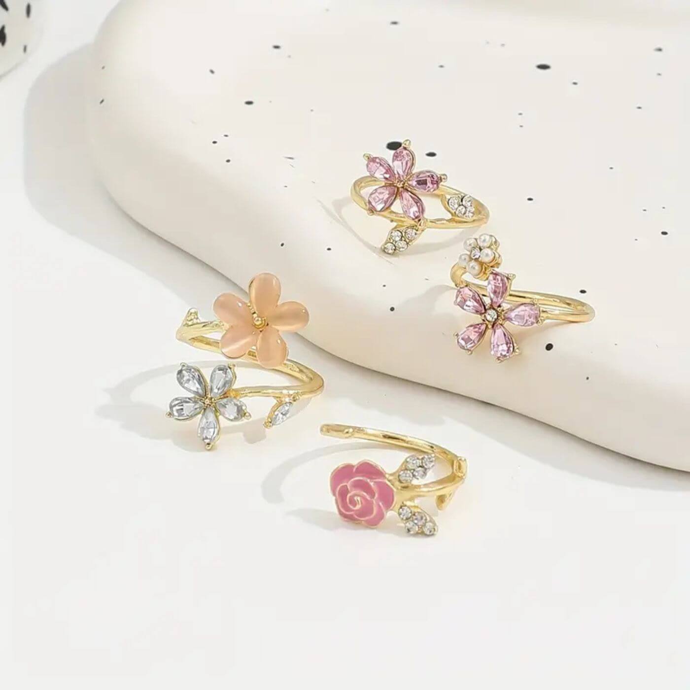 Luxury Crystal Adjustable Floral Ring Set