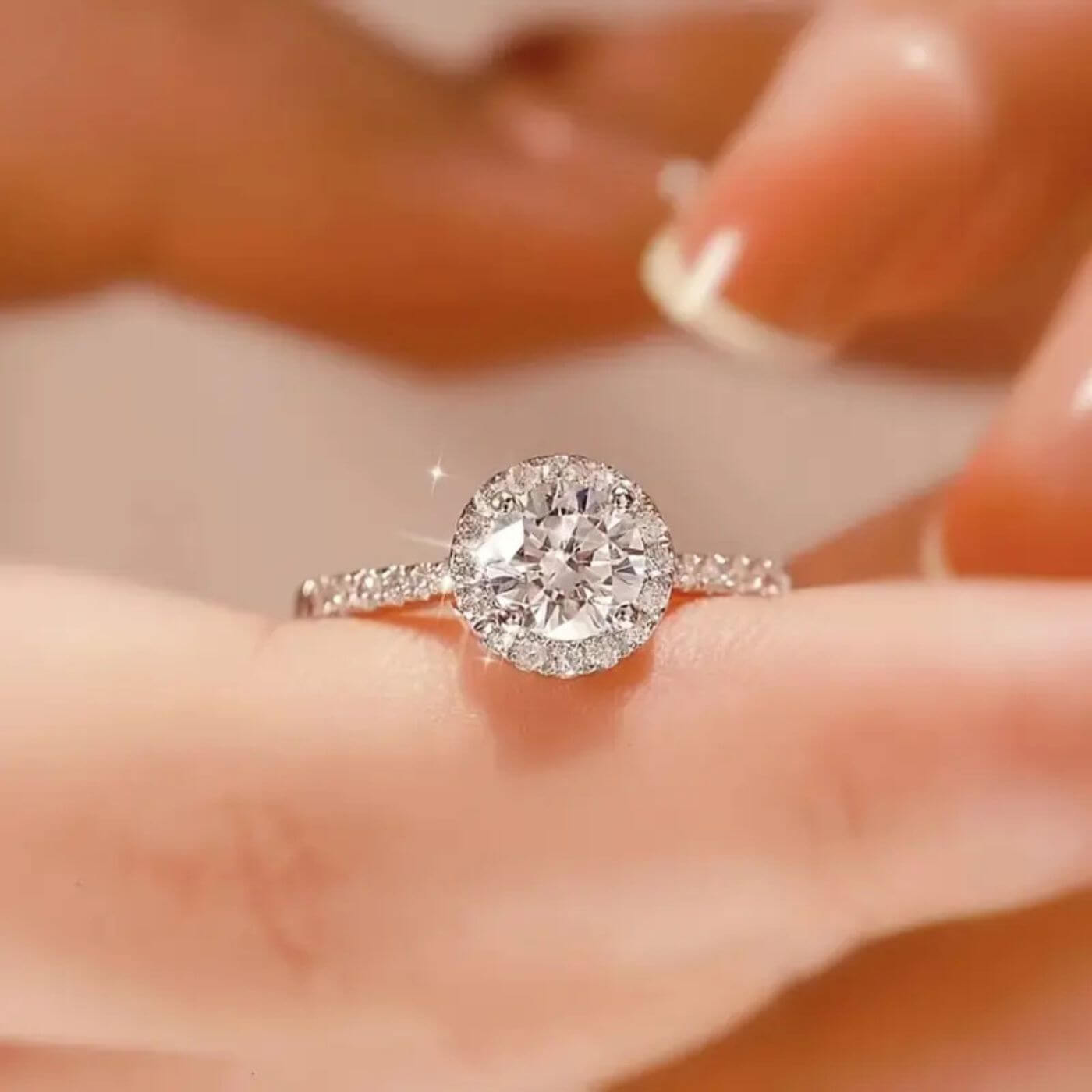 Luxury Crystal Adjustable Halo Engagement Ring