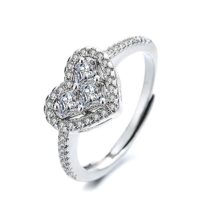 Luxury Crystal Heart Adjustable Ring