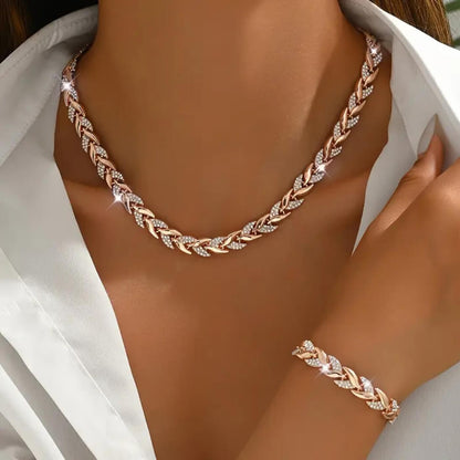 Luxury Crystal Leaf Chain Necklace & Bracelet