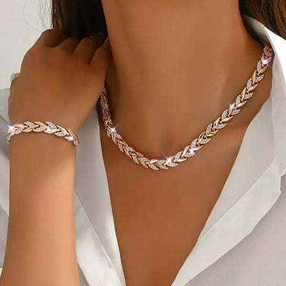 Luxury Crystal Leaf Chain Necklace & Bracelet
