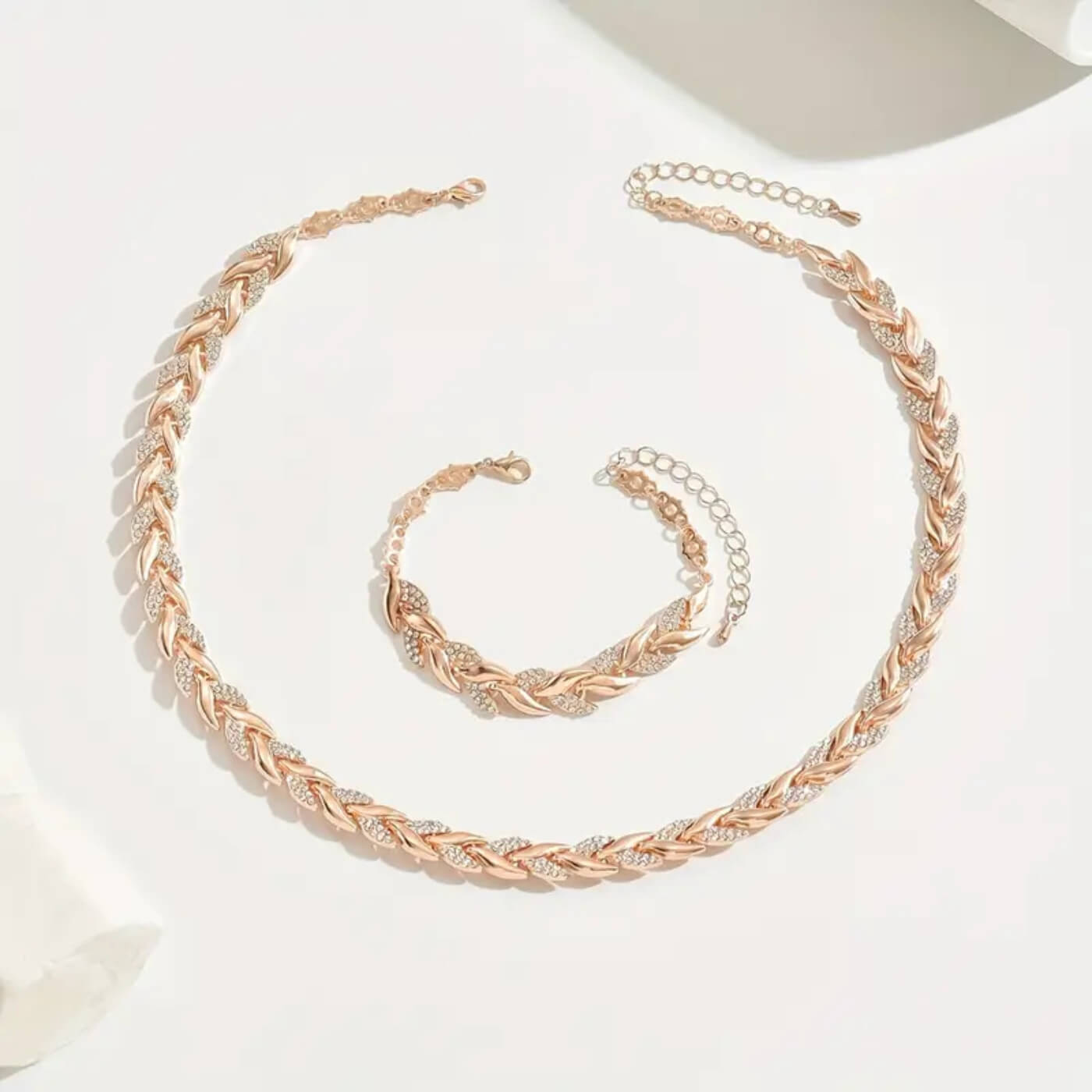 Luxury Crystal Leaf Chain Necklace & Bracelet