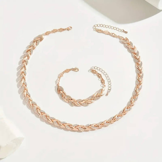 Luxury Crystal Leaf Chain Necklace & Bracelet