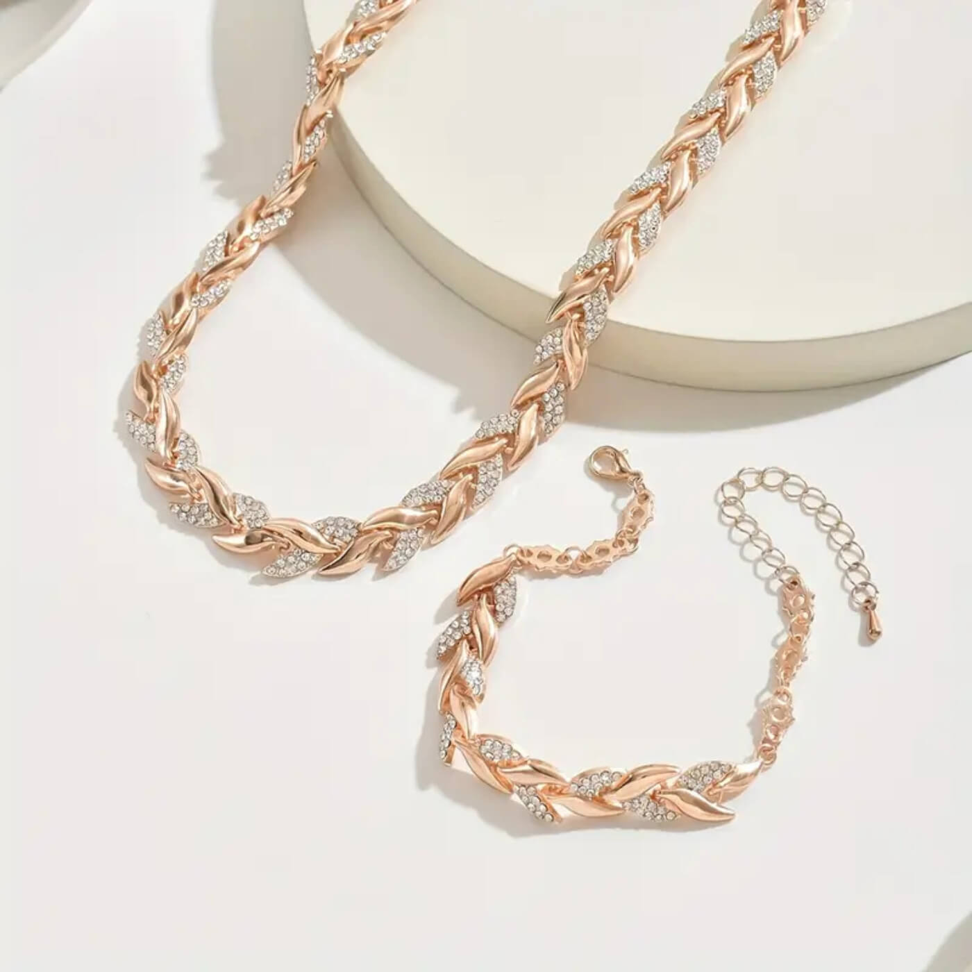 Luxury Crystal Leaf Chain Necklace & Bracelet