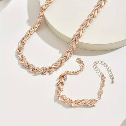 Luxury Crystal Leaf Chain Necklace & Bracelet