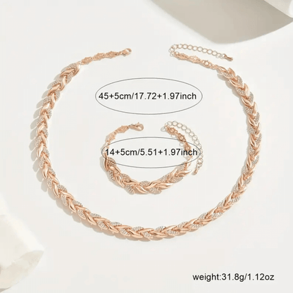 Luxury Crystal Leaf Chain Necklace & Bracelet