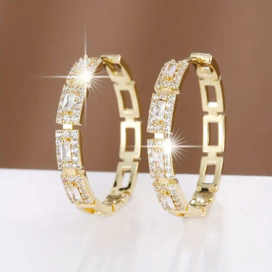 Luxury Crystal Rectangle Hoop Earrings
