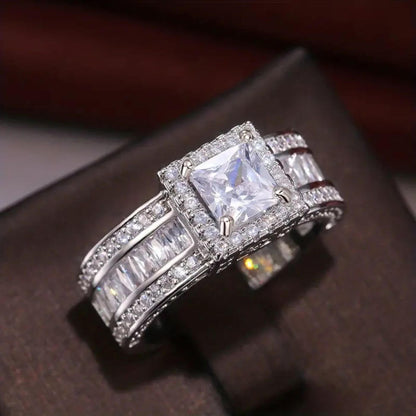 Luxury Crystal Square-Cut Engagement Ring Set