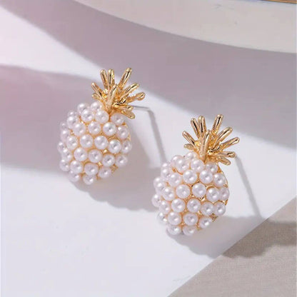 Luxury Gold Pineapple Pearl Earrings