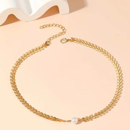 Luxury Pearl Leaf Link Choker Necklace