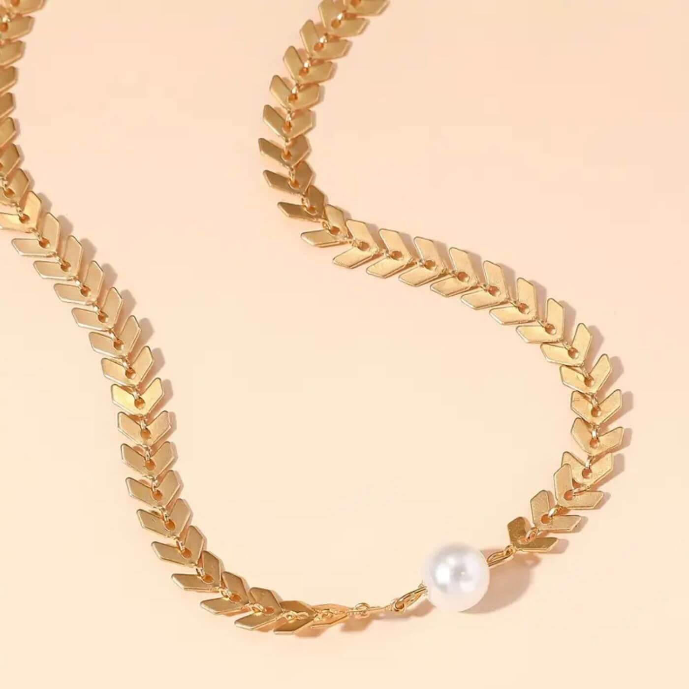 Luxury Pearl Leaf Link Choker Necklace