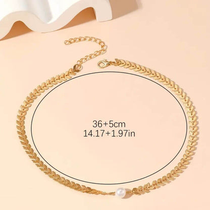 Luxury Pearl Leaf Link Choker Necklace