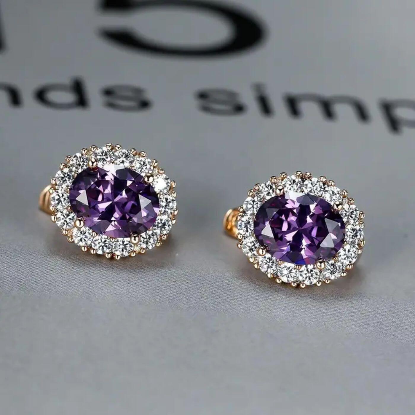 Luxury Purple Crystal Stud Earrings