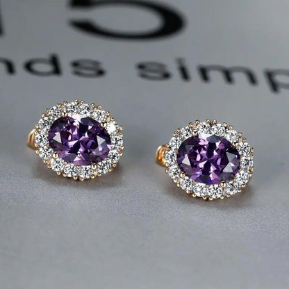 Luxury Purple Crystal Stud Earrings