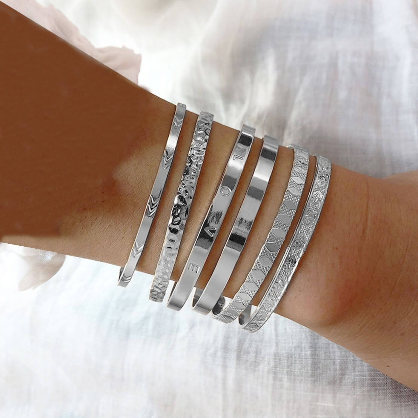 Luxury Silver Layered Bangle Collection