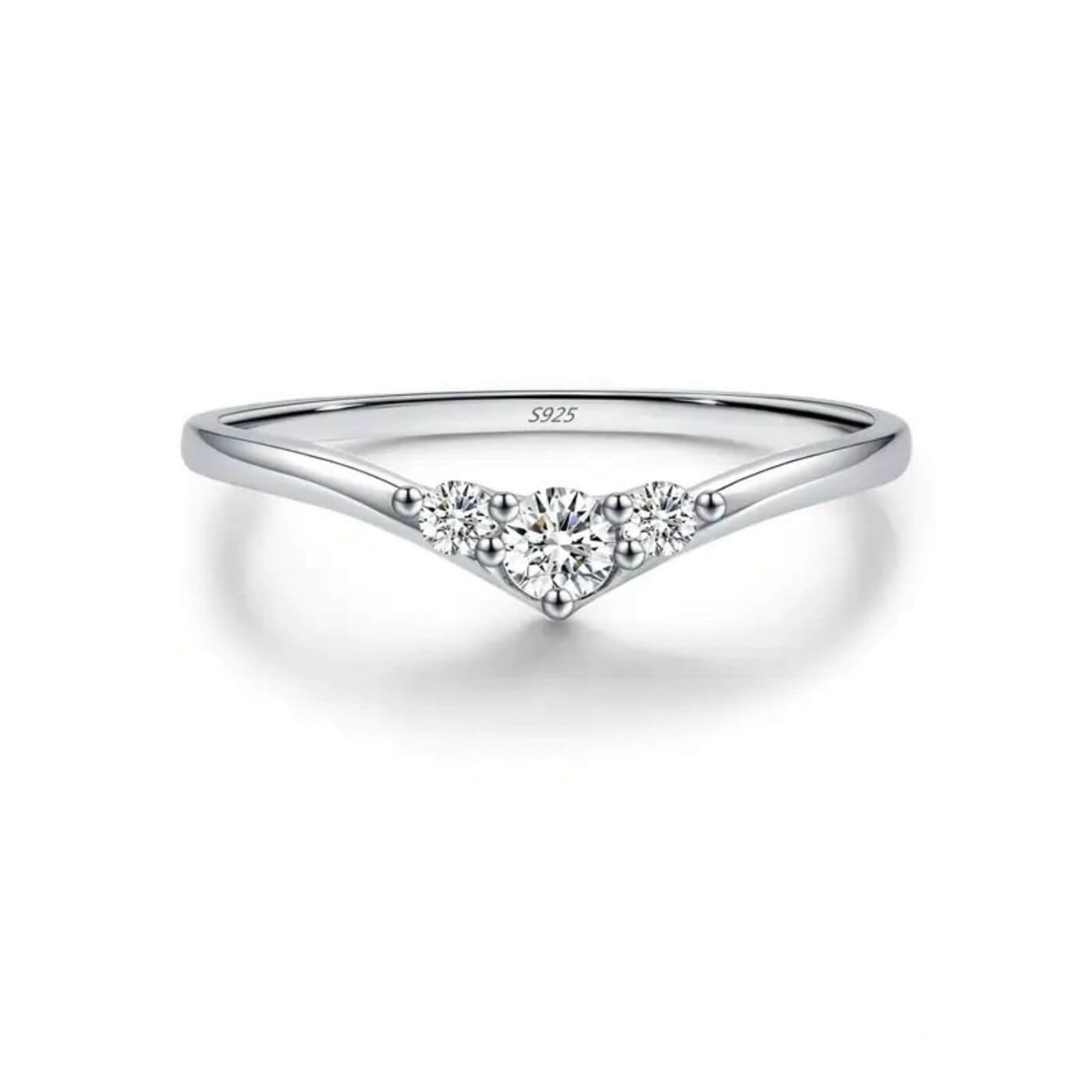 Luxury Zirconia Tri-Stone Silver Ring