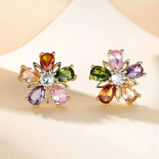 Multicolor Crystal Flower Stud Earrings
