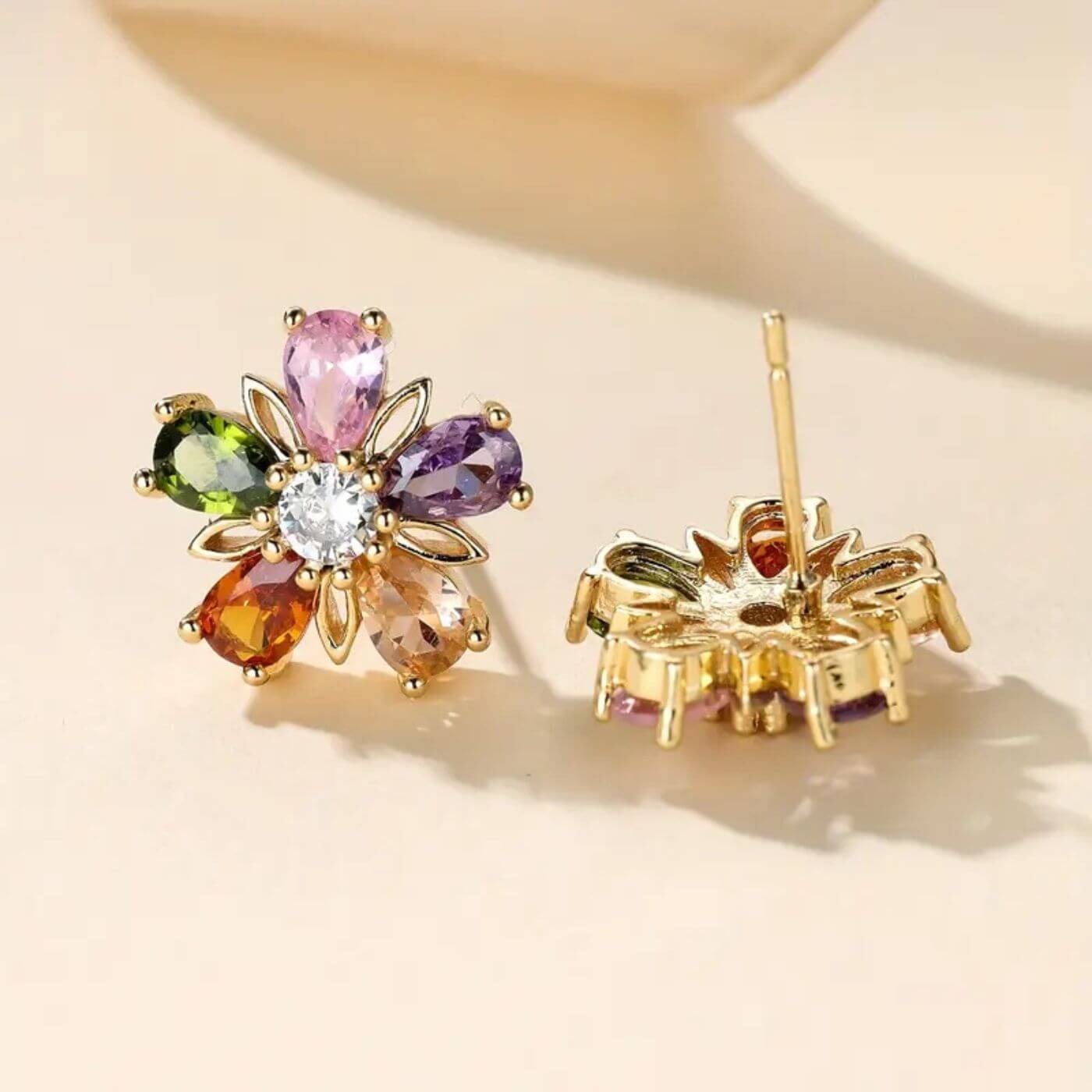 Multicolor Crystal Flower Stud Earrings
