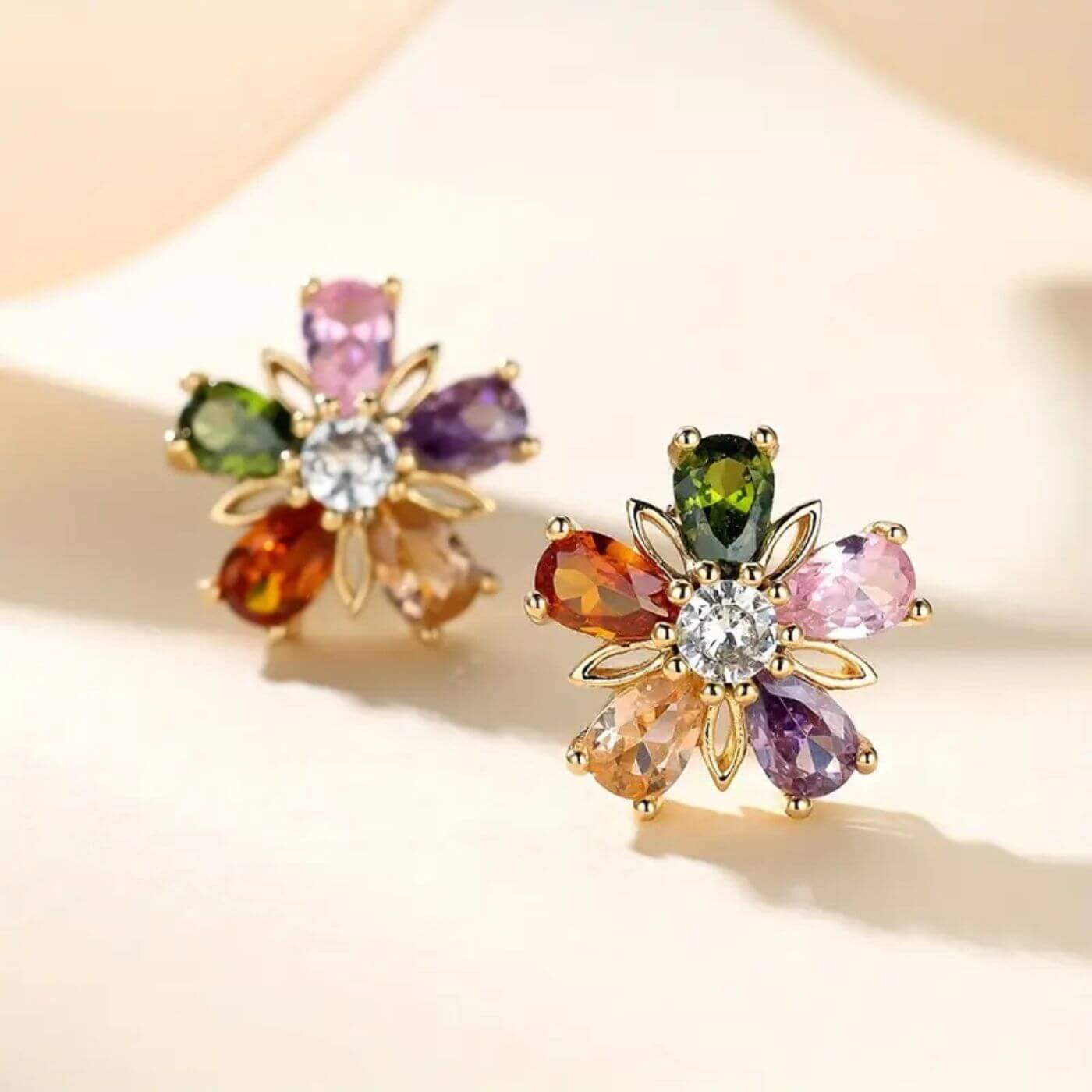 Multicolor Crystal Flower Stud Earrings