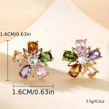 Multicolor Crystal Flower Stud Earrings
