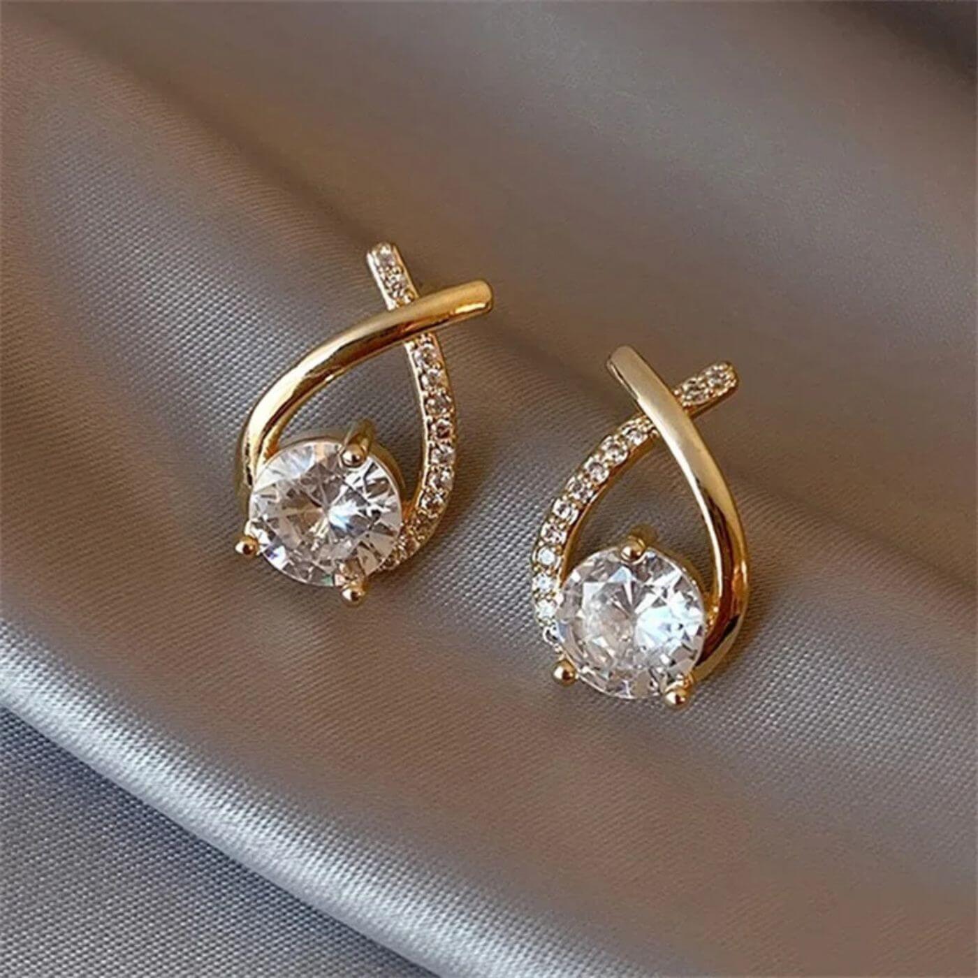 Radiant Crystal Curve Stud Earrings