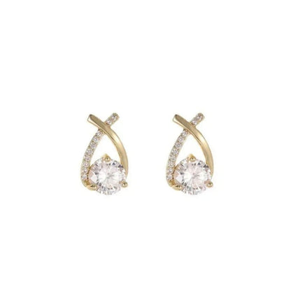 Radiant Crystal Curve Stud Earrings