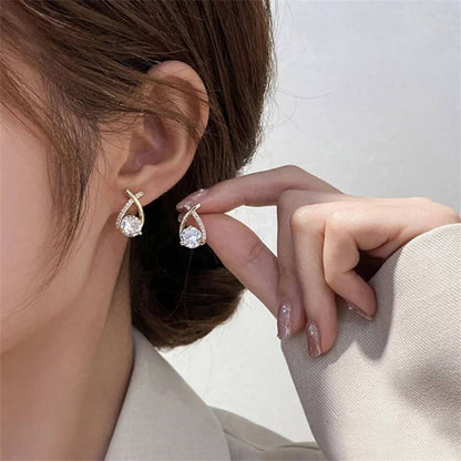 Radiant Crystal Curve Stud Earrings
