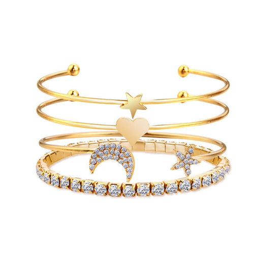 Radiant Crystal Moon and Star Bangle Set
