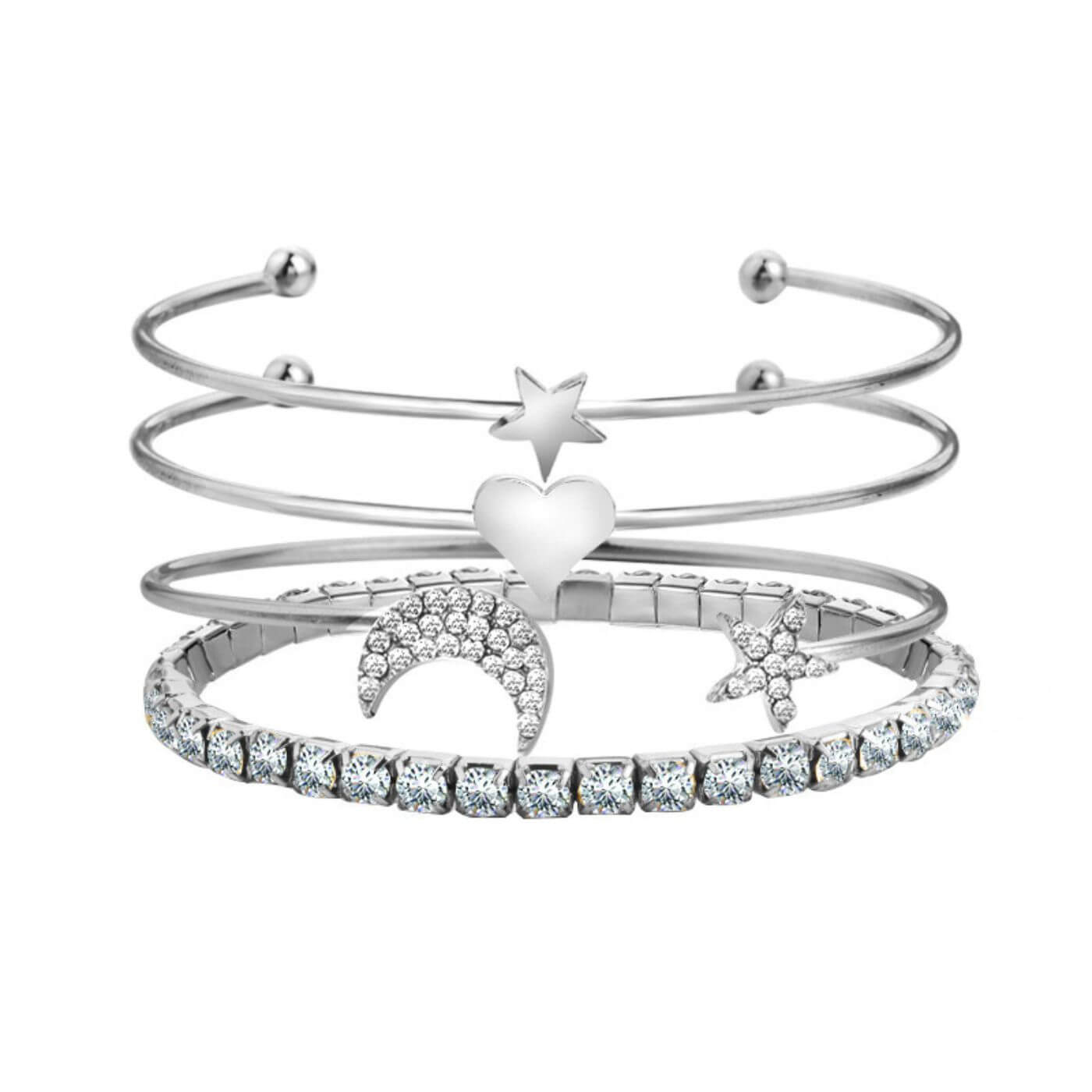Radiant Crystal Moon and Star Bangle Set